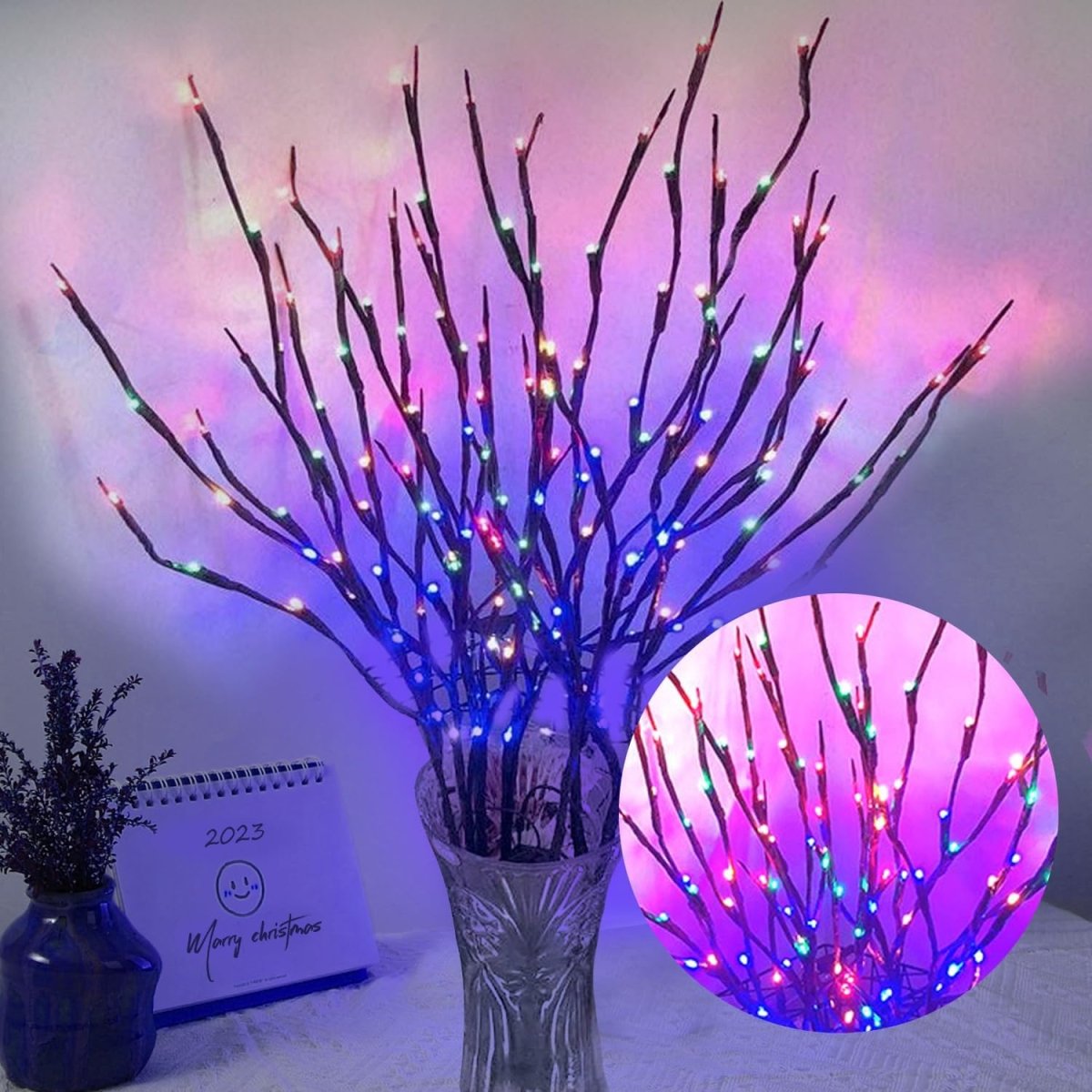 DK177 2 Pack Led Branch Light Battery Operated Lighted Branch Vase Filler Willow Tree Artificial Little Twig Power Brown 30 Inch 20 LED for Home Romantic Decoration, Warm White - Homesidy.com