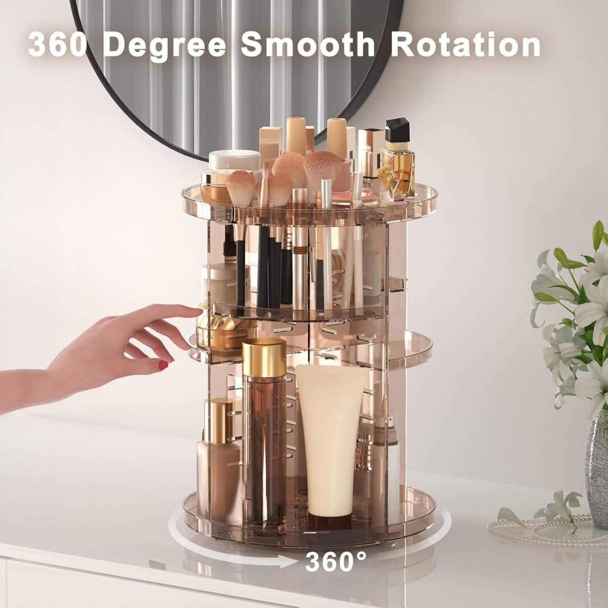 Rotating Makeup Organizer, DIY 8 Adjustable Layers Spinning Skincare Organizer, Cosmetic Display Case with Brush Holder Perfume Tray, Multi - Function Storage Carousel for Vanity Bathroom Countertop - Homesidy.com