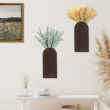 Dnnnii 2 Pack Wooden Wall Vase Set - Brown Finish Modern Farmhouse &amp; Boho Wall Decor for Entryway, Hallway, Bathroom, Living Room, Dining Room, Narrow Spaces - Homesidy.com