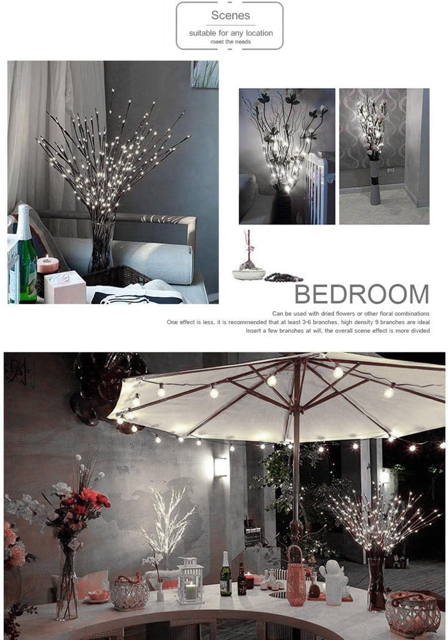 DK177 2 Pack Led Branch Light Battery Operated Lighted Branch Vase Filler Willow Tree Artificial Little Twig Power Brown 30 Inch 20 LED for Home Romantic Decoration, Warm White - Homesidy.com