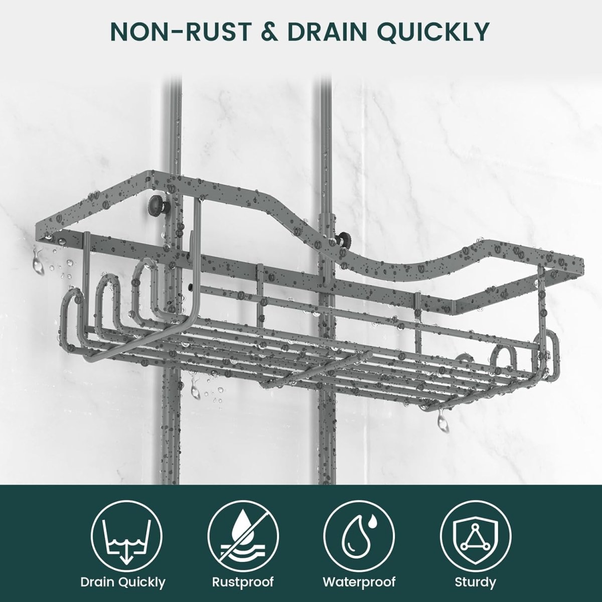 Shower Caddy Hanging Adjustable Shower Caddy, Rustproof Shower Organizer Extended Length Shower Caddy Over Shower Head with Hooks Soap Holder, Large Capacity Anti - Swing Bathroom Organizer, Black - Homesidy.com