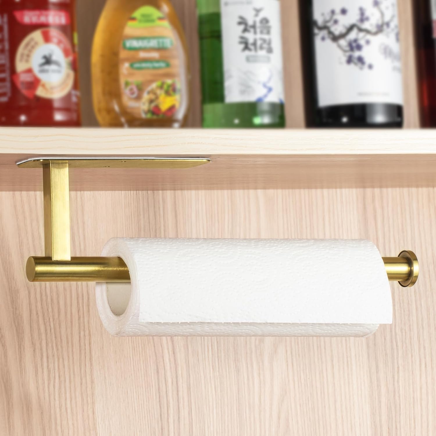 ASTOFLI Paper Towel Holder Under Cabinet No Drilling, Self Adhesive Paper Towel Holder Wall Mount for Kitchen Rack, Under Counter Napin Holder No Drill, 304 Stainless Steel Matte Black - Homesidy.com