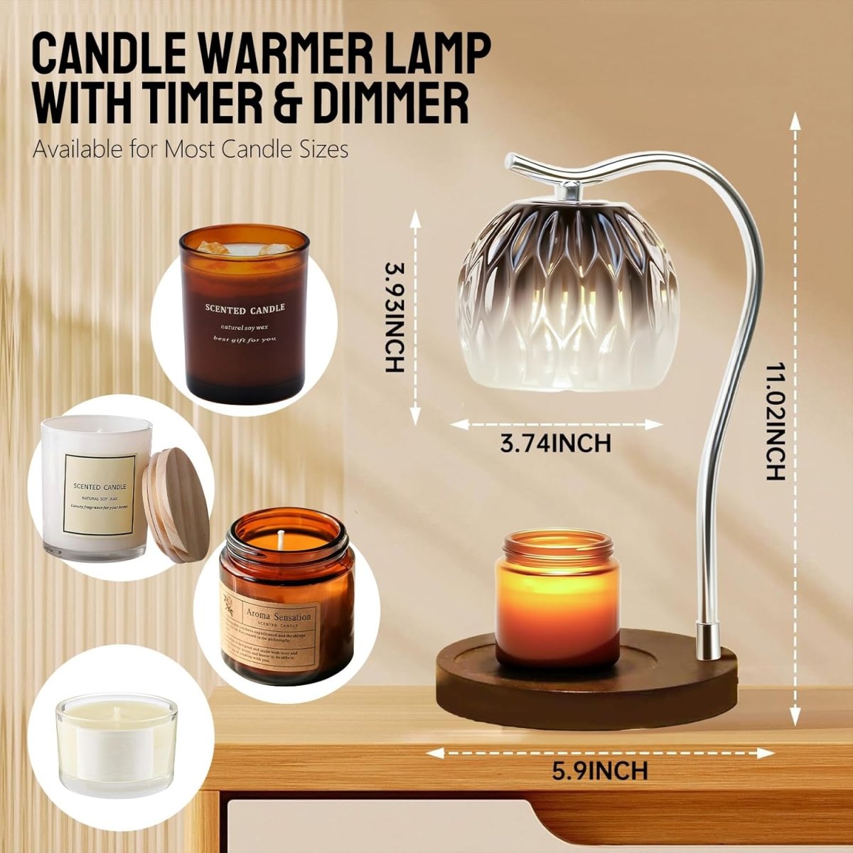 GEEZO Fragrance Candle Warmer Lamp，Electric Candle Warmer with Timer &amp; Dimmer，Mom Christmas Birthday Gifts for Women, House Warming Gifts New Home Bedroom Decor - Homesidy.com