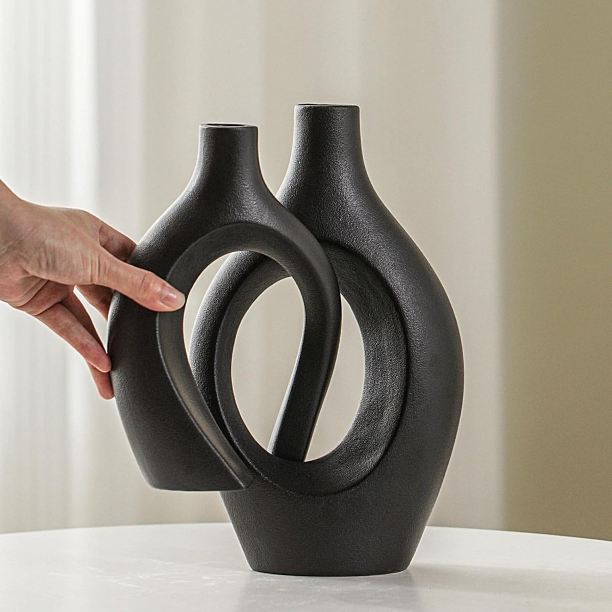 Lvases Snuggle Hollow Ceramic Vase Set of 2, Nordic Modern Boho ins Style Decorative Ceramic Aesthetic Flower Vase for Home Decor (Milky White W 6.3&34; X H 8.4&34;) - Homesidy.com