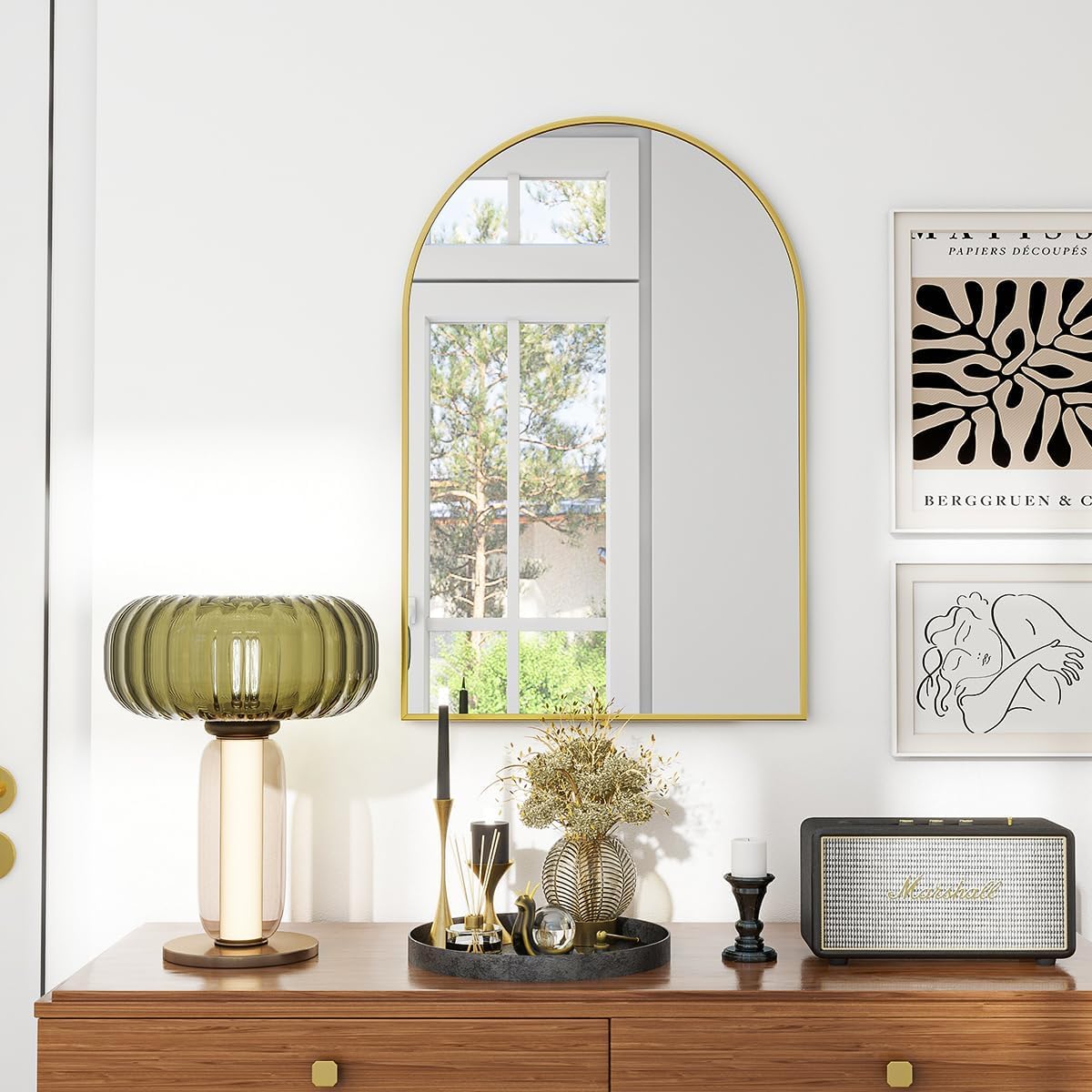 VooBang Arched Wall Mirror, 30 x 38 inch Arch Bathroom Mirror, Wall Mounted Vanity Mirror with Arch Metal Frame, Modern Bathroom Vanity Mirror for Bedroom, Living Room, Hanging or Leaning, Black - Homesidy.com