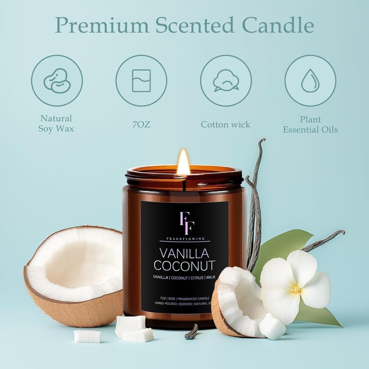 Vanilla Coconut Candle, Scented Candle for Home Soy Wax Candle, Aromatherapy Candle Gift for Women Men, 7oz - Homesidy.com