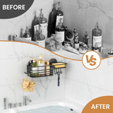 LEVERLOC Shower Caddy Suction Cup, 2 Pack Shower Shelves for Inside Shower with Hooks &amp; Soap Holder, NO - Drilling Bathroom Shower Organizer, Rustproof Meatl Shower Holder Storage, Black - Homesidy.com