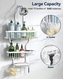 YASONIC Shower Caddy Hanging - Never Rust Shower Organizer - Aluminum Over The Head Caddy with 10 Hooks for Razor/Sponge - Rack with Soap Basket - Silver - Homesidy.com