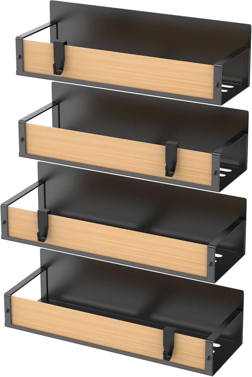 HuggieGems Metal 4 Pack Magnetic Spice Storage Rack Organizer for Refrigerator and Oven, Black Fridge Organizers and Storage - Homesidy.com