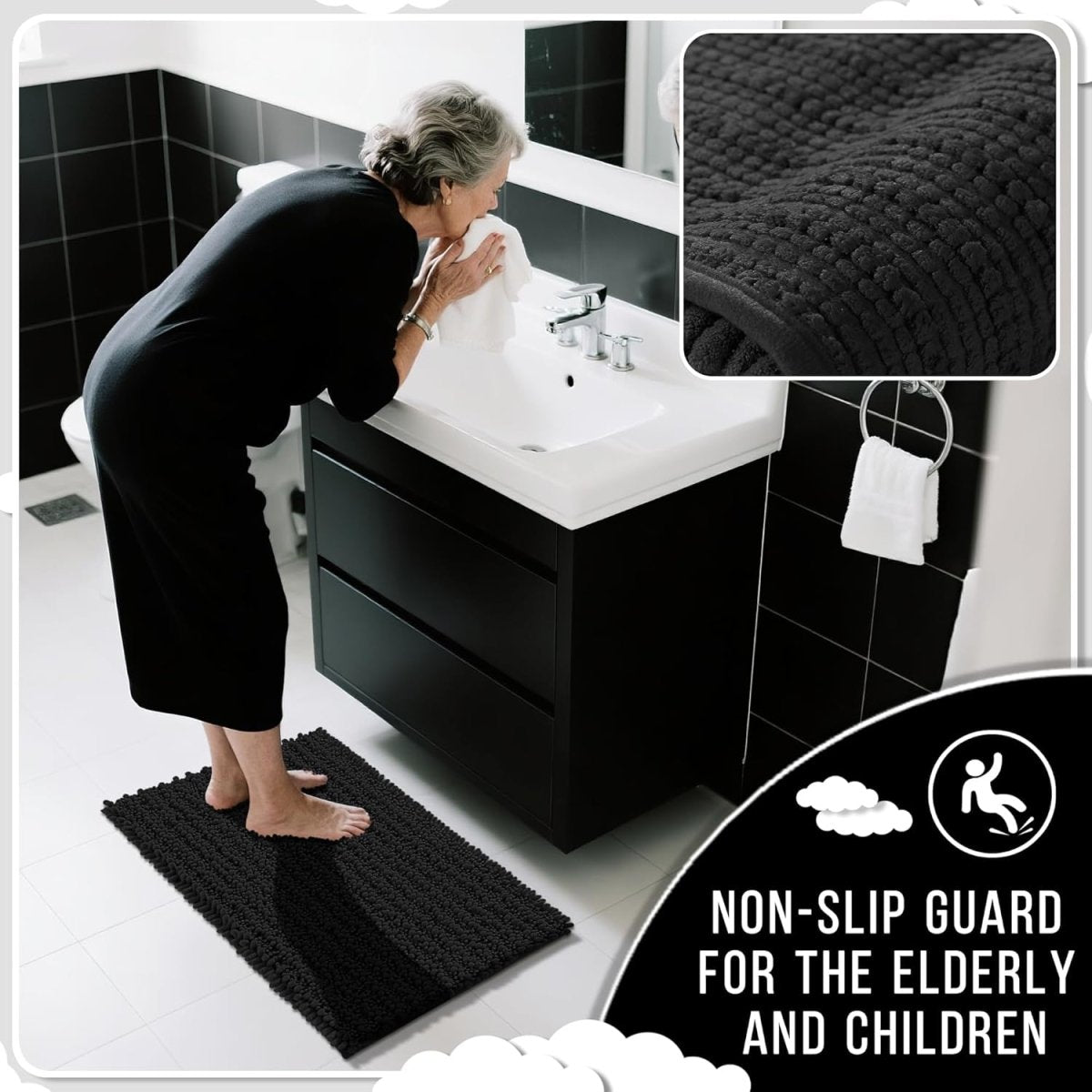 Yimobra Bathroom Rugs Non Slip Washable - Ultra Soft Absorbent Chenille Bath Mat, Quick Dry Shaggy Floor Carpet for Tub Shower, Gray Home Decor Accessories, 24x17 Inch - Homesidy.com