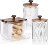Tbestmax Qtips Holder Bathroom Container, 10 OZ Cotton Ball/Swabs Dispenser, Apothecary Jar Organizer for Storage Brown Wood Lids - Homesidy.com