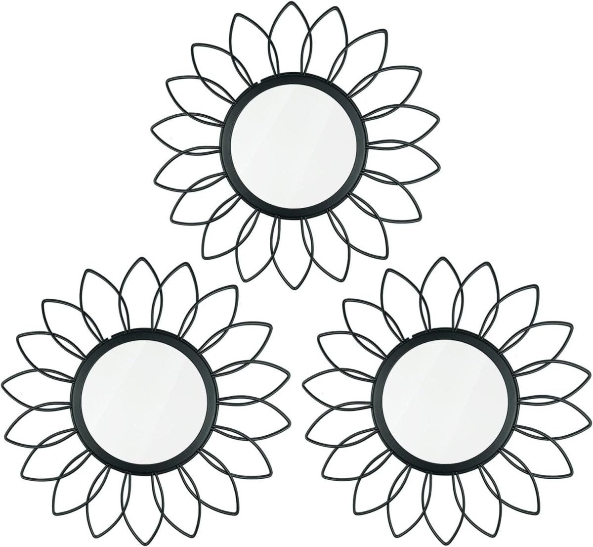 3 Pack Metal Mirrors for Wall Sunburst Wall Mirrors Home Décor Decorative Hanging Wall Art for Living Room Bedroom Entryway (Gold, Flower Sunburst) - Homesidy.com