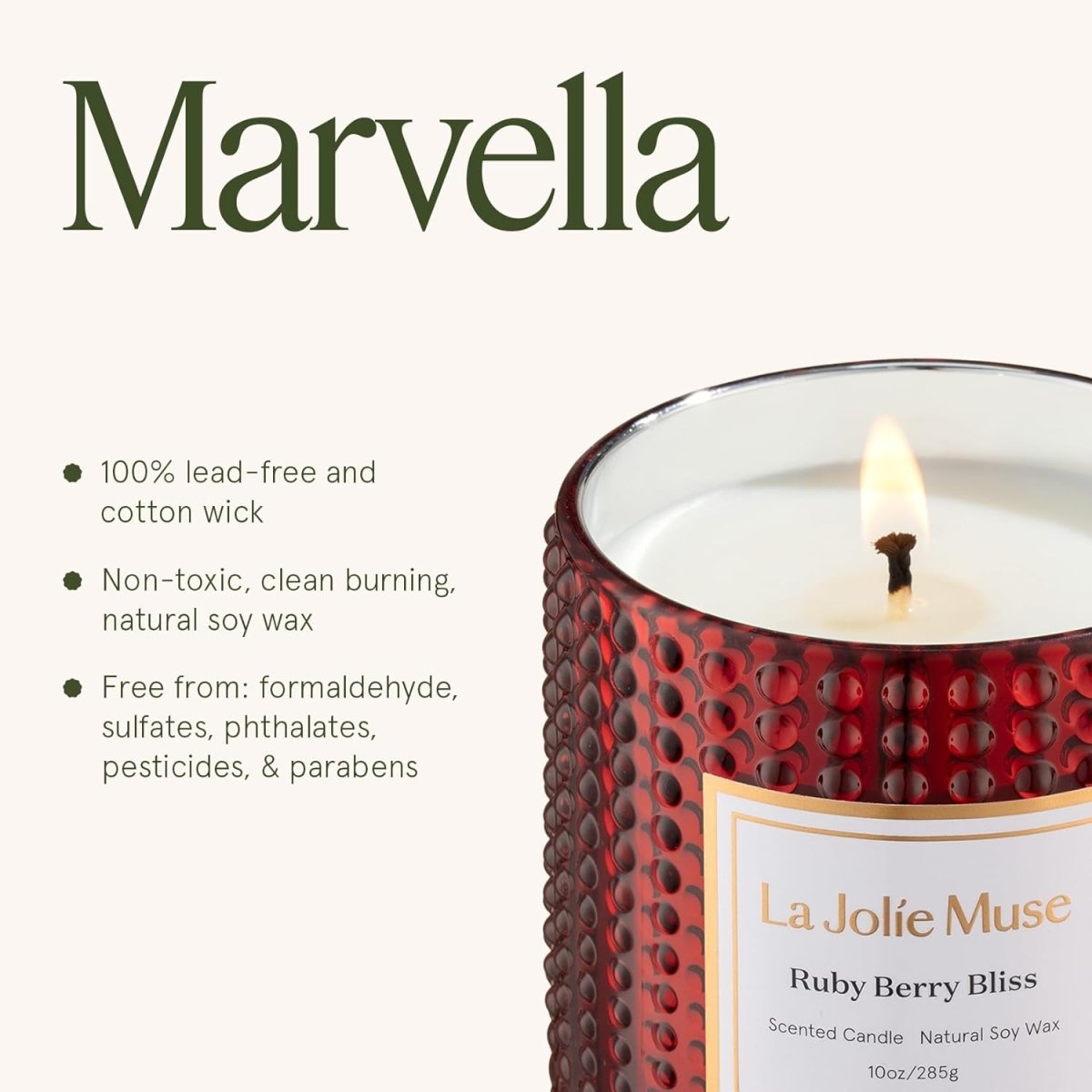 LA JOLIE MUSE Christmas Candle | Ruby Berry Bliss | Mandarin Cranberry &amp; Plum | 10 oz Festive Candle | 55 Hours Clean Burn | Gift for Women &amp; Family - Homesidy.com