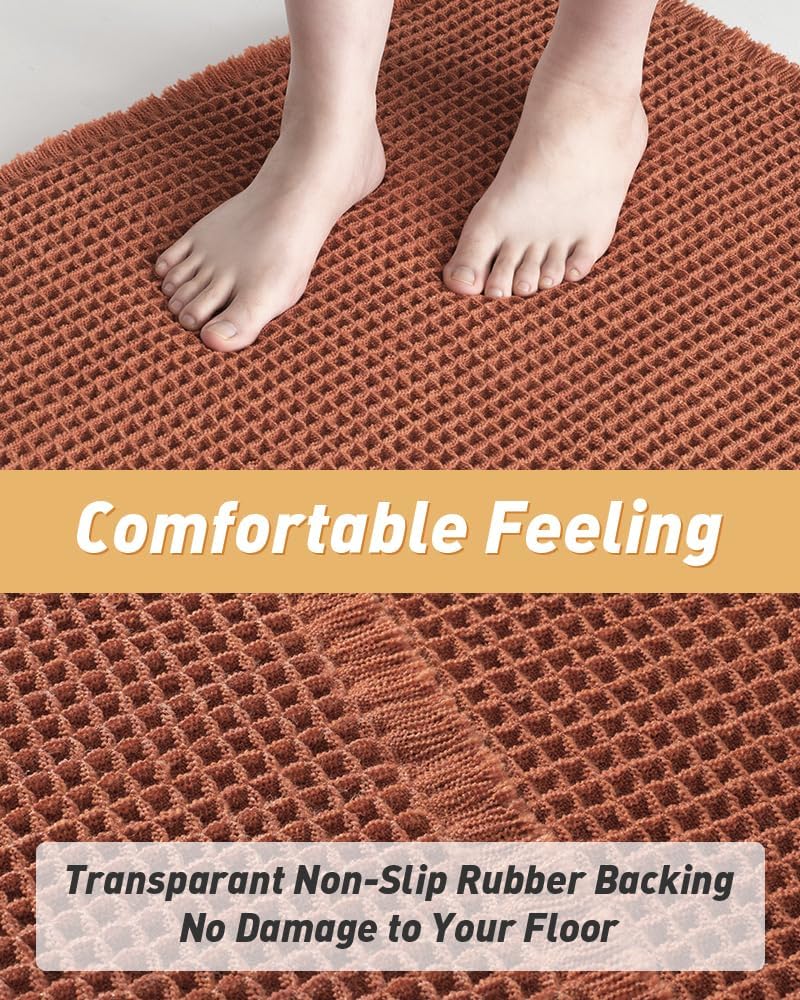 AMOAMI Upgraded Waffle Bath Mat, Super Absorbent Non Slip Bath Mats for Bathroom Floor, Machine Washable Bathroom Rugs with Tassels, Rubber Backed Bathroom Mats, Ultra Soft, 18&34; x 30&34;, Brown - Homesidy.com