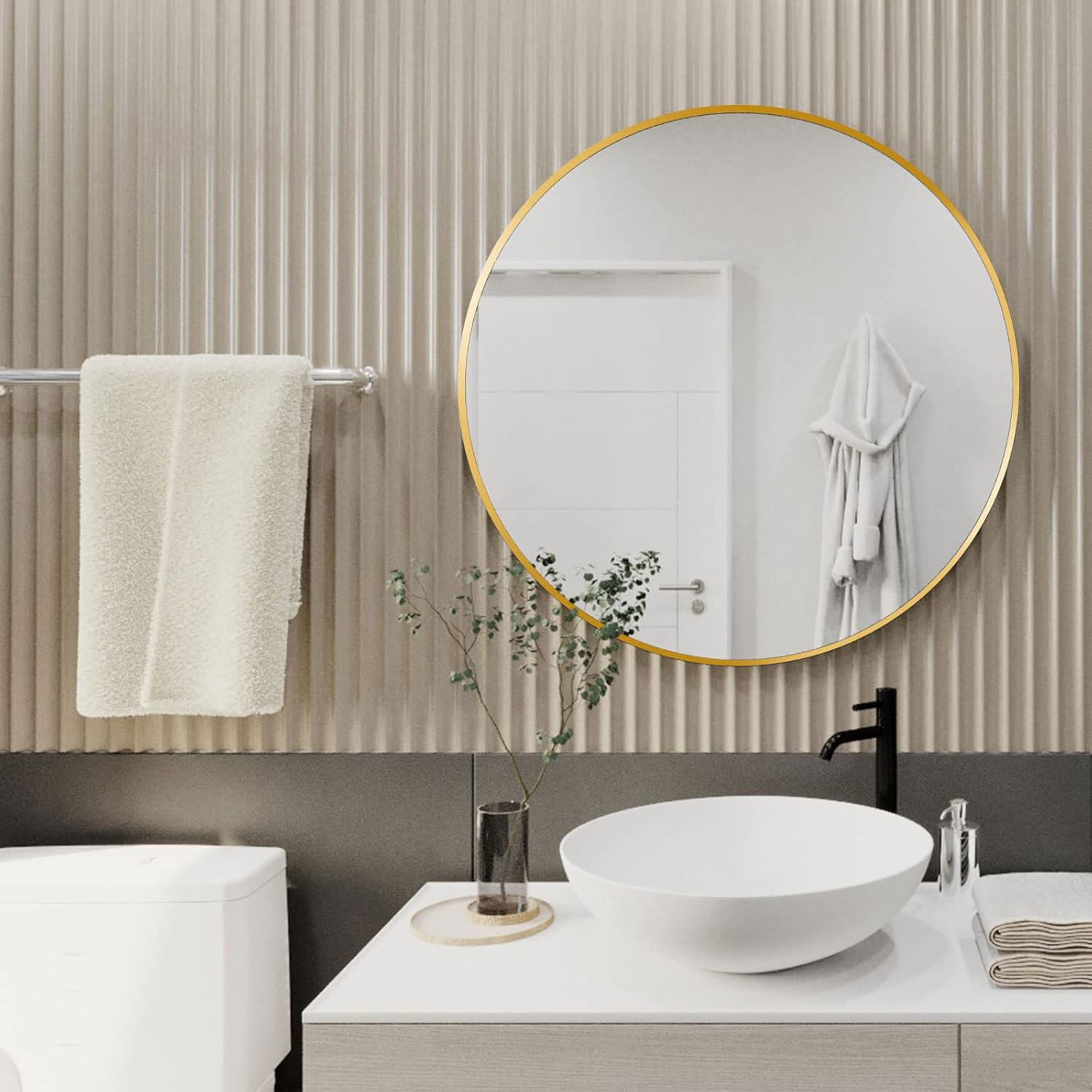 HARRITPURE Round Mirror 30 Black Wall Mounted Circle Mirrors Vanity Mirror with Brushed Aluminum Alloy Frame Modern Decoration for Bathroom, Living Room, Vanity, Bedroom, Entryway - Homesidy.com
