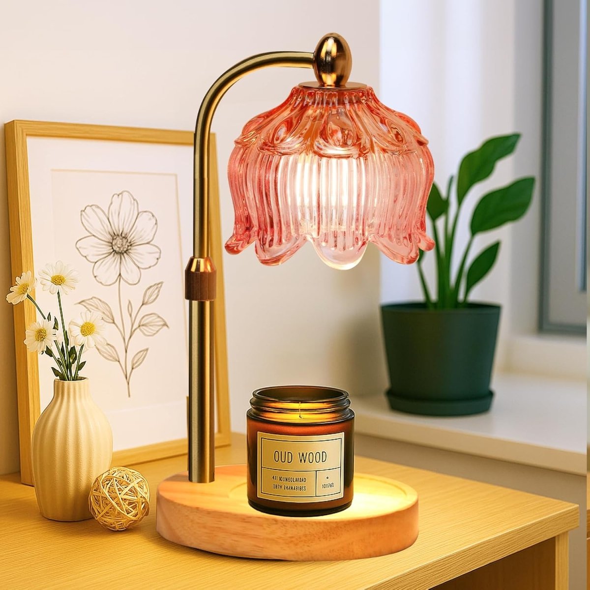 GEEZO Fragrance Candle Warmer Lamp，Electric Candle Warmer with Timer &amp; Dimmer，Mom Christmas Birthday Gifts for Women, House Warming Gifts New Home Bedroom Decor - Homesidy.com