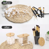 Tbestmax Qtips Holder Bathroom Container, 10 OZ Cotton Ball/Swabs Dispenser, Apothecary Jar Organizer for Storage Brown Wood Lids - Homesidy.com