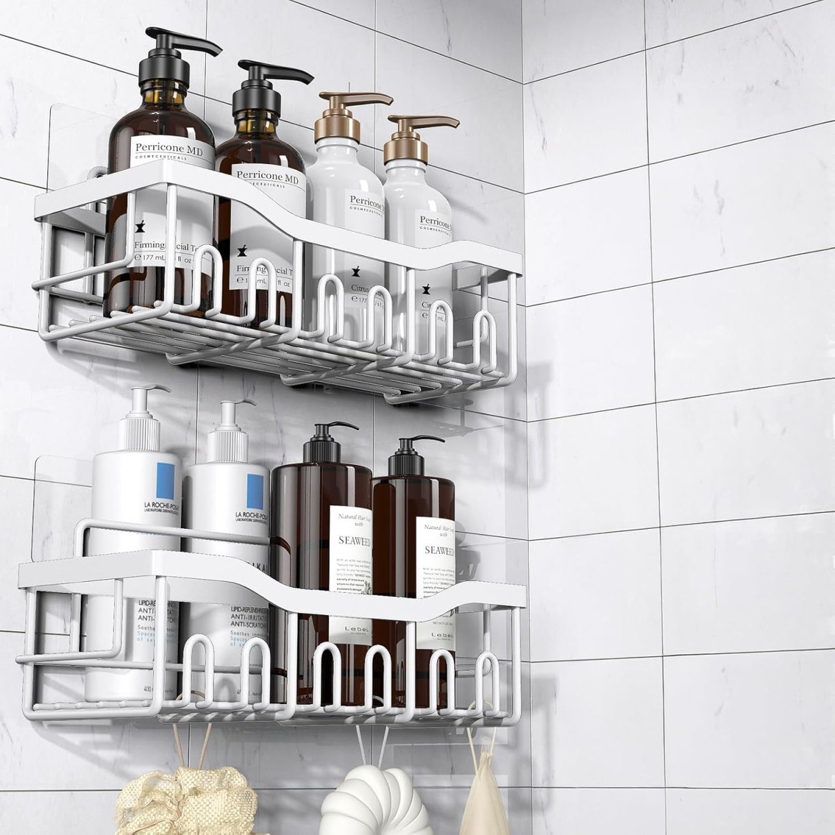 EUDELE 5 - Pack Rustproof Stainless Steel Shower Caddy Set– No Drill Adhesive Bathroom Organizer, Space - Saving Shower Shelves for Apartment Essentials, Bathroom/Kitchen Storage Home Decor - L Size - Homesidy.com