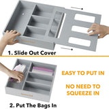 SpaceAid Bag Storage Organizer for Kitchen Drawer, Bamboo Organizer, Compatible with Gallon, Quart, Sandwich and Snack Variety Size Bag (1 Box 4 Slots) - Homesidy.com
