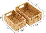 Greenatural Water Hyacinth Storage Baskets Set of 2, Handwoven Rectangular Organizer Trays with Wooden Bead Handles, Nested Wicker Bins for Shelf, Bathroom, Kitchen, Office, Natural Decor - Homesidy.com