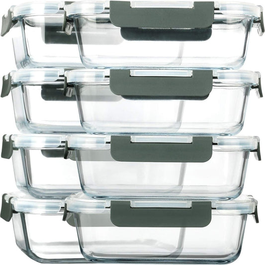 [8 - Pack,30 oz]Glass Meal Prep Containers,Glass Food Storage Containers,Airtight lunch Containers with Lids, Microwave, Oven, Freezer and Dishwasher - Homesidy.com