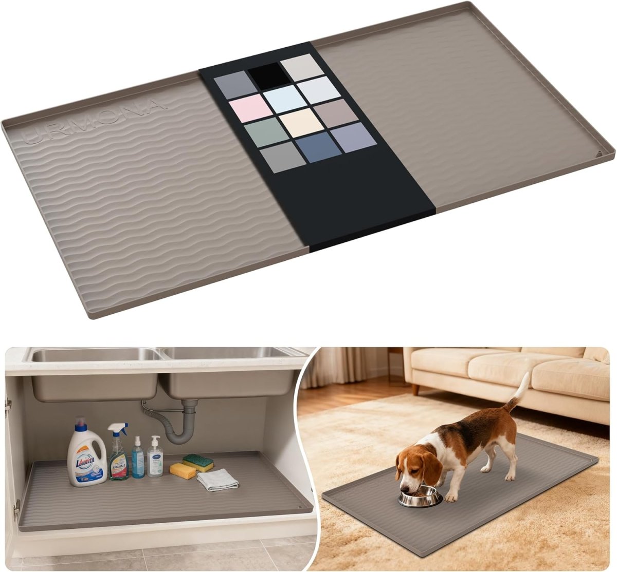URMONA Waterproof Silicone Under Sink Mat 31 x 22 Shelf Liner for Kitchen and Bathroom, Cabinet and Counter Protector, Storage and Organizers, Litter Mat, Pet Cat Puppy Essentials(Dark Grey) - Homesidy.com
