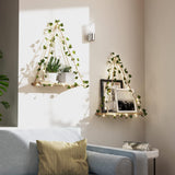 RICHER HOUSE Artificial Ivy LED - Strip Wall Hanging Shelves Set of 2, Macrame Shelf for Bedroom Living Room Kitchen, Wood Hanging Plant Shelves for Wall Décor, Thanksgiving &amp; Christmas Decorations - Homesidy.com