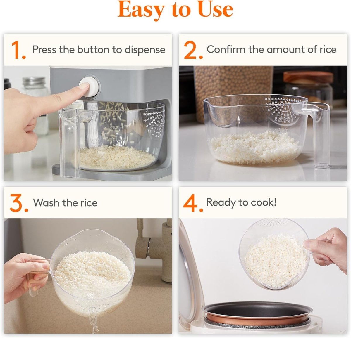 Lifewit Rice Dispenser 25 Lbs(11.3kg), Rice Storage Container Sealed Moisture Proof with Measuring Cup for Kitchen Pantry Household, BPA - Free, 1 Pack - Homesidy.com