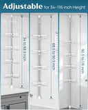 SEIRIONE Rustproof Shower Corner Caddy Organizer for Bathroom, 4 Adjustable Shelves with Tension Pole, for Bathtub Shampoo Accessories Storage Holder, 34 to 116 Inch Height - Homesidy.com
