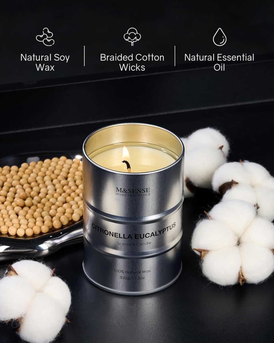 M&amp;SENSE Scented Candle, Tobacco Vanilla Medium Jar Candle Gifts for Men, 70 Hours Slow Burning Natural Soy Candles 11.3oz, Stress Relief Aromatherapy Candles Home Decor, Valentines Day Gifts for Him - Homesidy.com