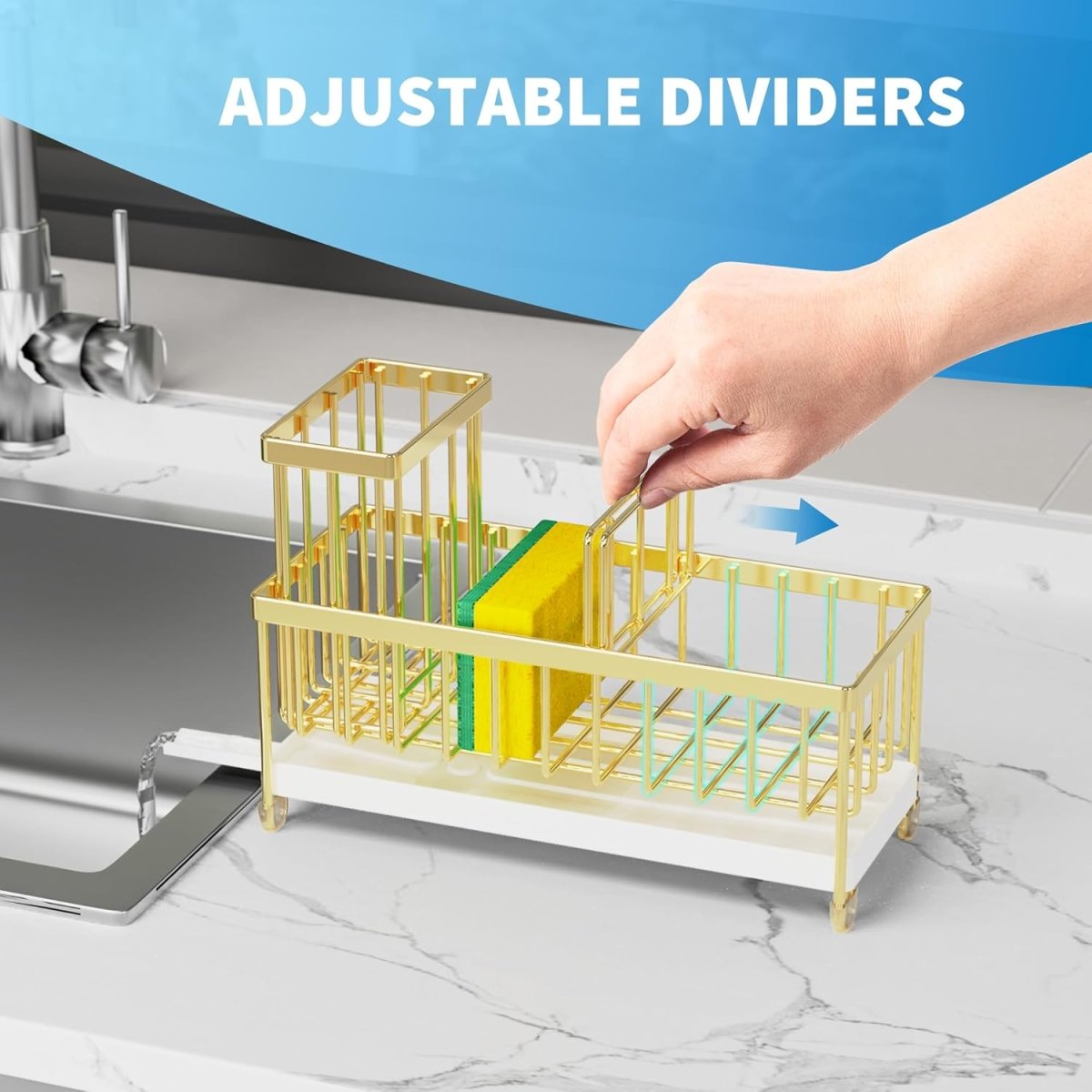 Cisily Black Sponge Holder for Kitchen Sink, Sink Caddy Organizer with High Brush Holder, Kitchen Countertop Organizers and Storage Essentials, Rustproof 304 Stainless Steel, Soap Dispenser Organize - Homesidy.com