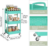 Sywhitta 3 - Tier Plastic Rolling Utility Cart with Handle, Multi - Functional Storage Trolley for Office, Living Room, Kitchen, Movable Storage Organizer with Wheels, White - Homesidy.com