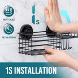 TAILI Shower Caddy Suction Cup 2 Pack with Hooks &amp; Soap holder, Heavy Duty Shower Organizer for Bathroom, No Drilling Bathroom Organizer with Large Capacity, Black Metal Storage Basket - Homesidy.com
