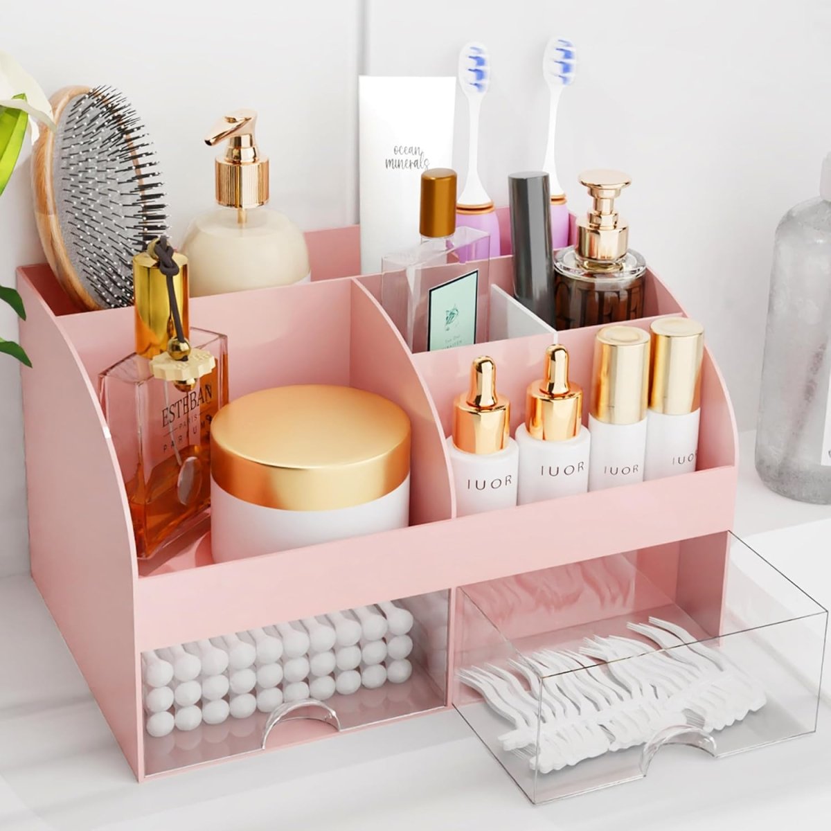 Makeup Organizer with Drawers, Cosmetic Storage for Dresser Vanity and Bathroom Countertop, Beauty Holder for Lipstick Brush, Skincare Organizer for Vanity, Cosmetic Display Case (White) - Homesidy.com