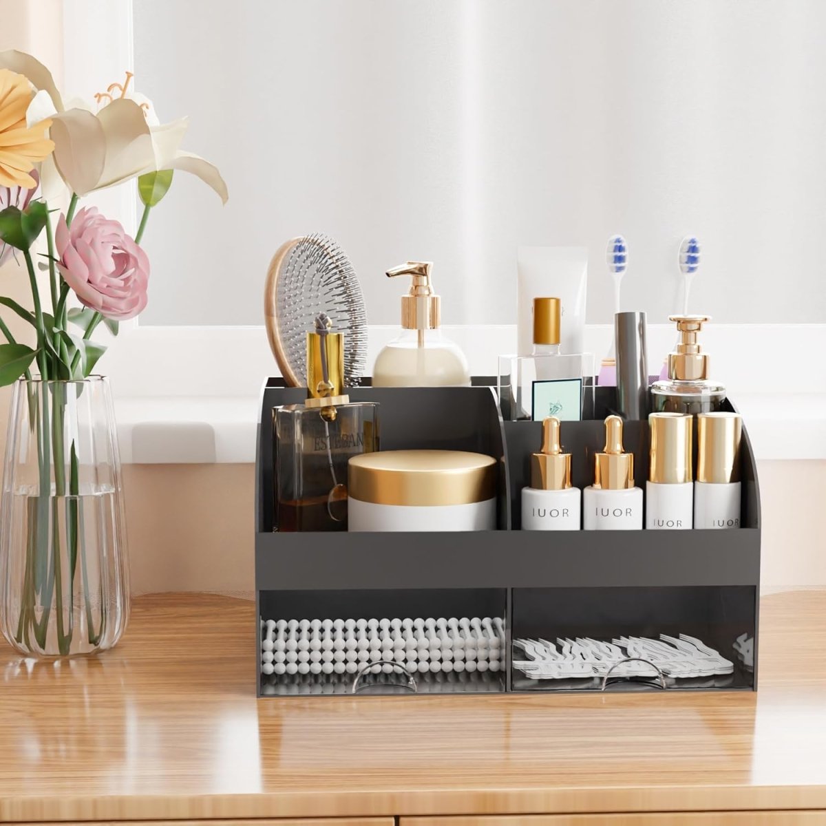 Makeup Organizer with Drawers, Cosmetic Storage for Dresser Vanity and Bathroom Countertop, Beauty Holder for Lipstick Brush, Skincare Organizer for Vanity, Cosmetic Display Case (White) - Homesidy.com