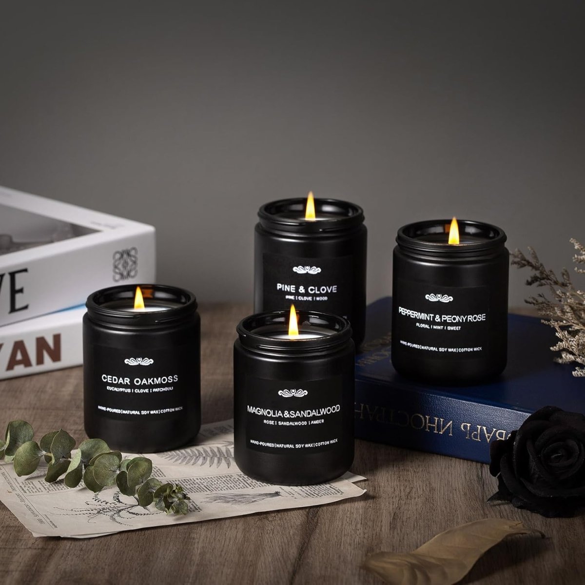 Scented Candle Set, Men Candle Set, Scented Candles for Home, Gifts for Men, 4 Pack Manly Candles Gifts for Mens Scents of Smoke Vanilla/Leather/Oak/Lavender Wood - Homesidy.com