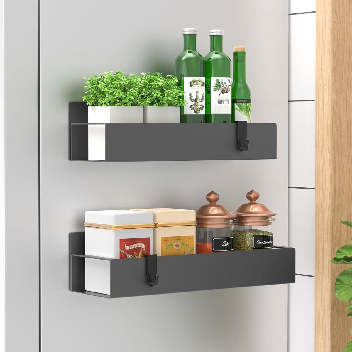 HuggieGems Metal 4 Pack Magnetic Spice Storage Rack Organizer for Refrigerator and Oven, Black Fridge Organizers and Storage - Homesidy.com