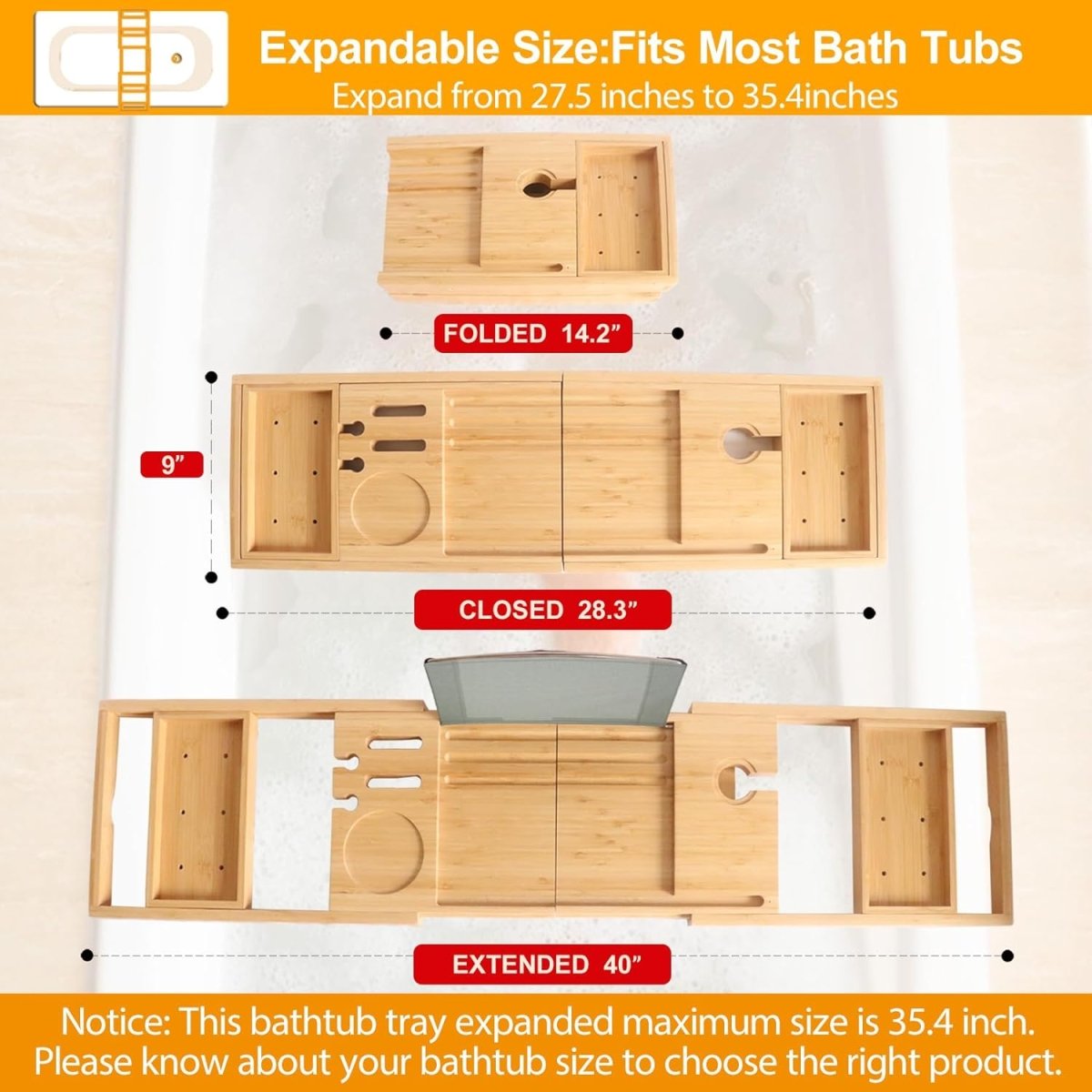 Banlilu Bathtub Tray - Bath Tray Expandable - Bath Tub Tray Table for Bathtub, Ajustable Size, Fits Most Tubs - Homesidy.com