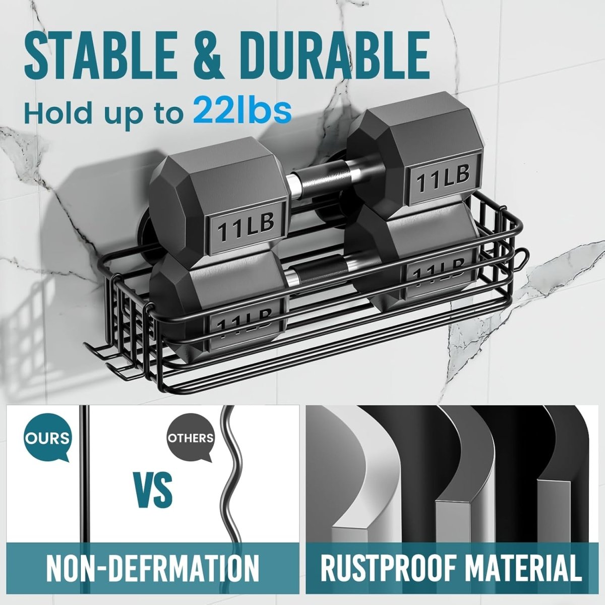 TAILI Shower Caddy Suction Cup 2 Pack with Hooks &amp; Soap holder, Heavy Duty Shower Organizer for Bathroom, No Drilling Bathroom Organizer with Large Capacity, Black Metal Storage Basket - Homesidy.com