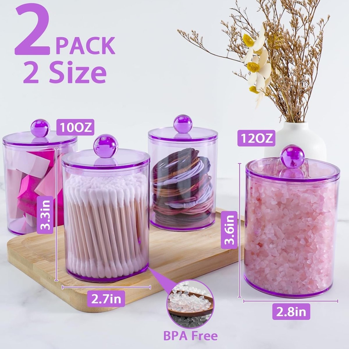 XIPENGKEJI 2 Pack Qtip Holder,Canister Apothecary Jar Set, Bathroom Jars with Lids Set for Cotton Swabs, Balls, Pads, Floss Picks,10oz - 12oz Plastic Canisters Restroom Bedroom Vanity Organizer(Black) - Homesidy.com