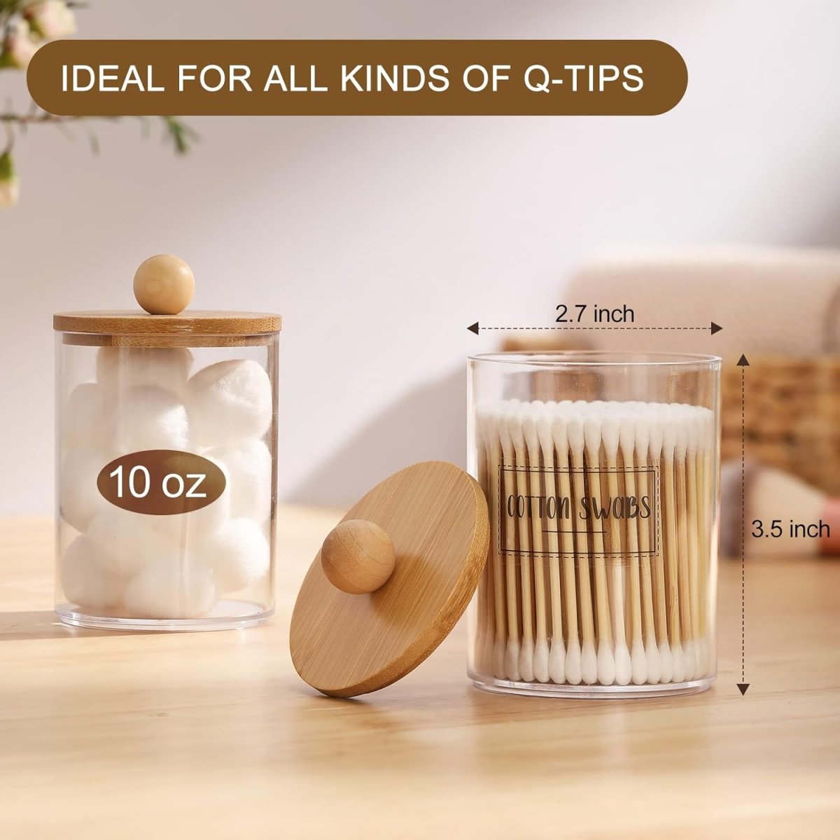 6 - Pack Bamboo Qtip Holders - Bathroom Storage for Cotton Balls, Swabs, Pads, Floss - Homesidy.com