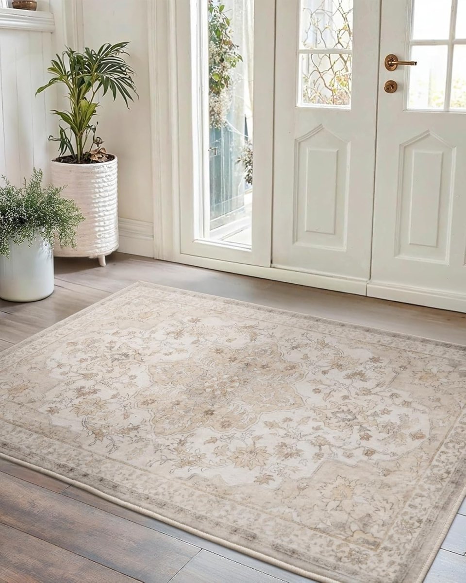 AMADA HOMEFURNISHING 8x10 Washable Area Rug, Low - Profile Large Area Rug with Non - Slip Backing &amp; Durable Edge Binding, Vintage Large Rugs for Living Room, Bedroom, Dinning Room - Homesidy.com
