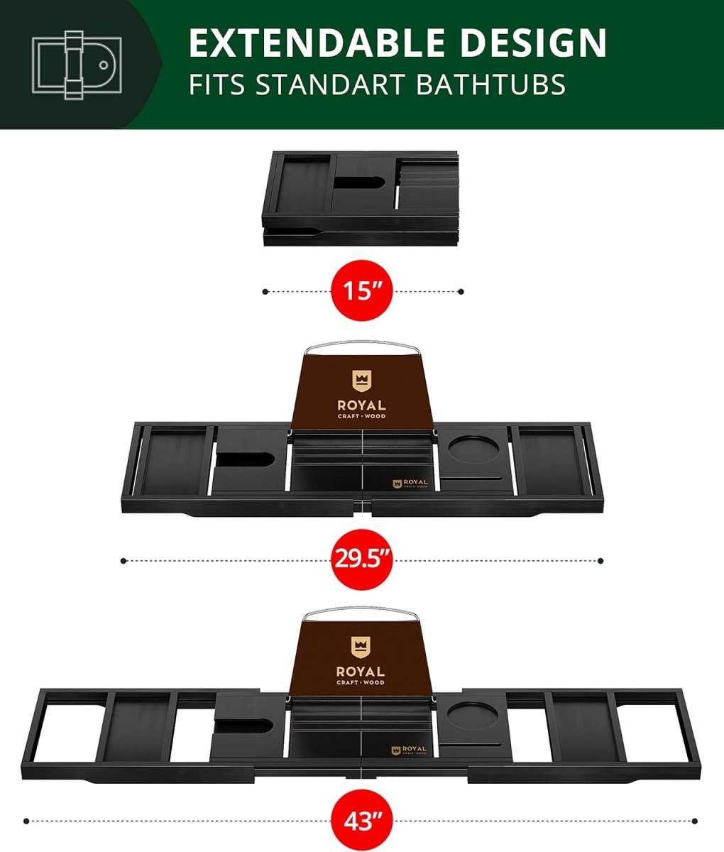 ROYAL CRAFT WOOD Bathtub Tray Caddy for Tub, Bamboo Bath Shelf, Premium Foldable Wood Bath Table, Expandable Bathtub &amp; Bathroom Accessories, New Home Gifts for Mom, Housewarming, Anniversary, Wedding - Homesidy.com