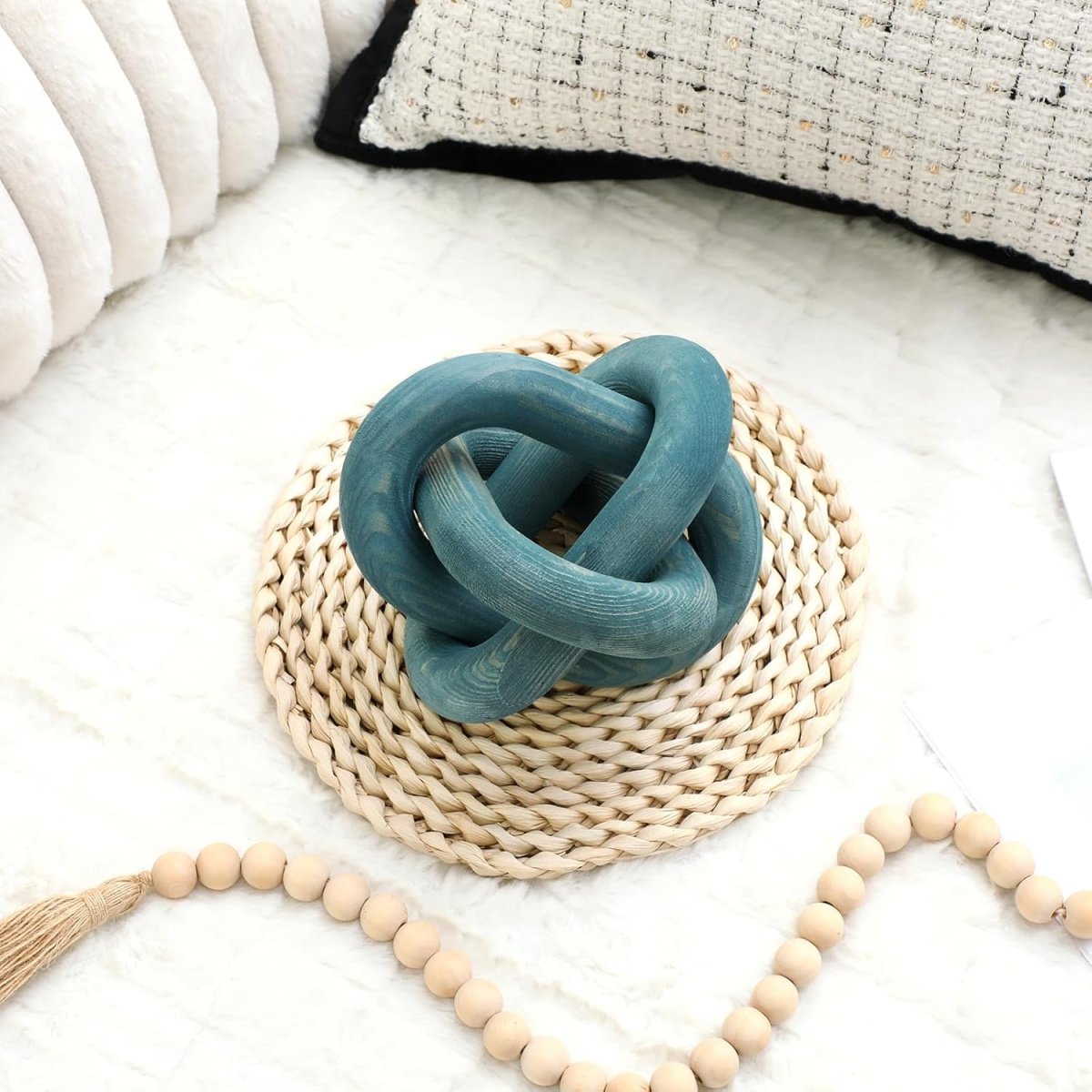 Yalikop 3 Link Wood Knot Decor - Hand Carved Coffee Table Decoration, Boho Chain Link Decor, Modern Shelf, Rustic Objects for Home Living Room Bedroom(White) - Homesidy.com