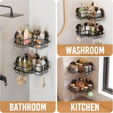LEVERLOC Corner - adaptive Suction Cup Shower Caddies 2 Pack, Stainless Steel Rustproof Corner Shower Shelf, Large Capacity Removable Suction Cup Bathroom Organizer, Drill - Free Wall Mounted Basket, Gray - Homesidy.com
