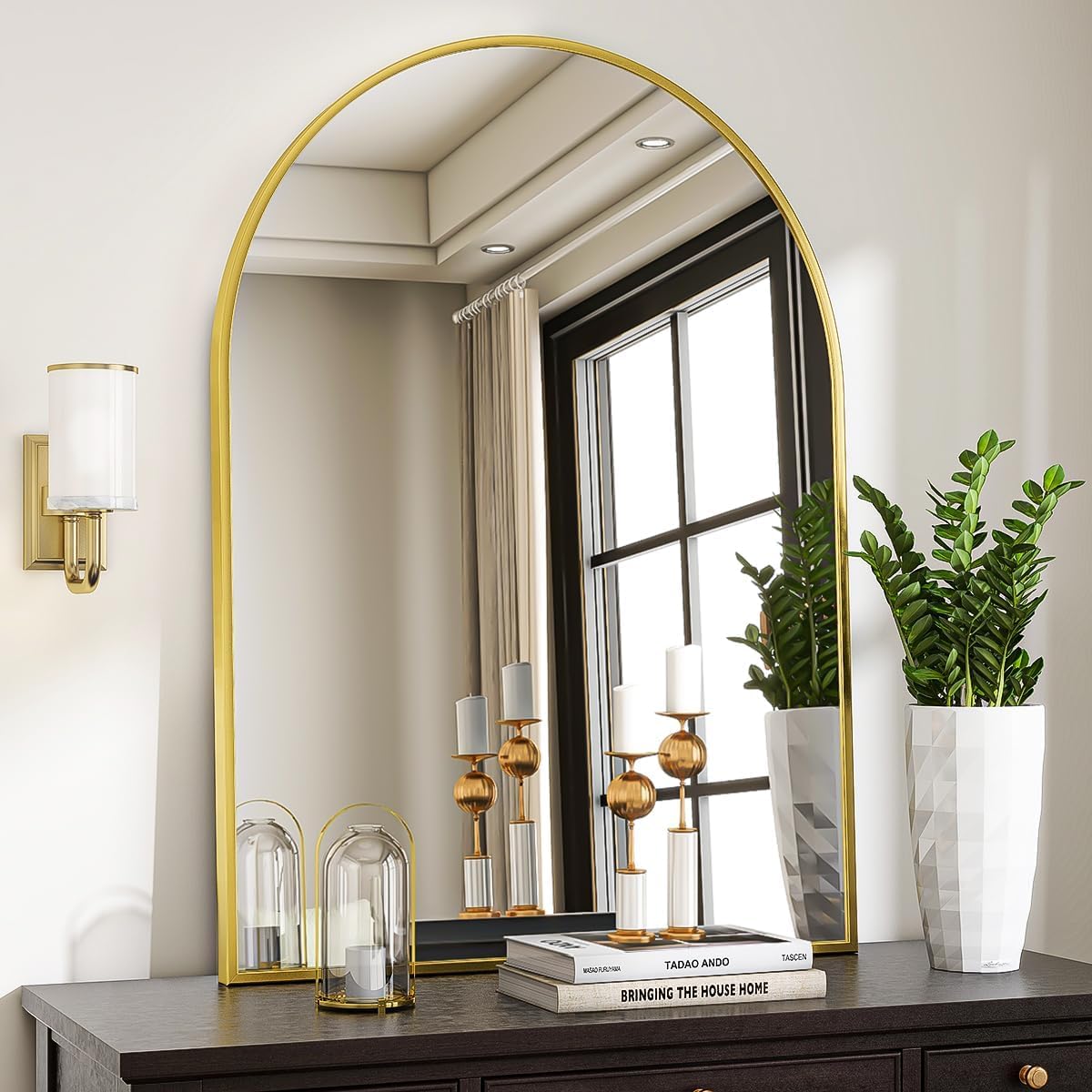 VooBang Arched Wall Mirror, 30 x 38 inch Arch Bathroom Mirror, Wall Mounted Vanity Mirror with Arch Metal Frame, Modern Bathroom Vanity Mirror for Bedroom, Living Room, Hanging or Leaning, Black - Homesidy.com