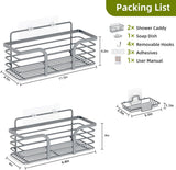 Shower Caddy, Adhesive Shower Organizer with Soap Dish and 4 Hooks, Rustproof Stainless Steel Shower Shelves, Wall Mounted No Drilling Storage Shelf Basket Accessories for Bathroom &amp; Kitchen - Homesidy.com