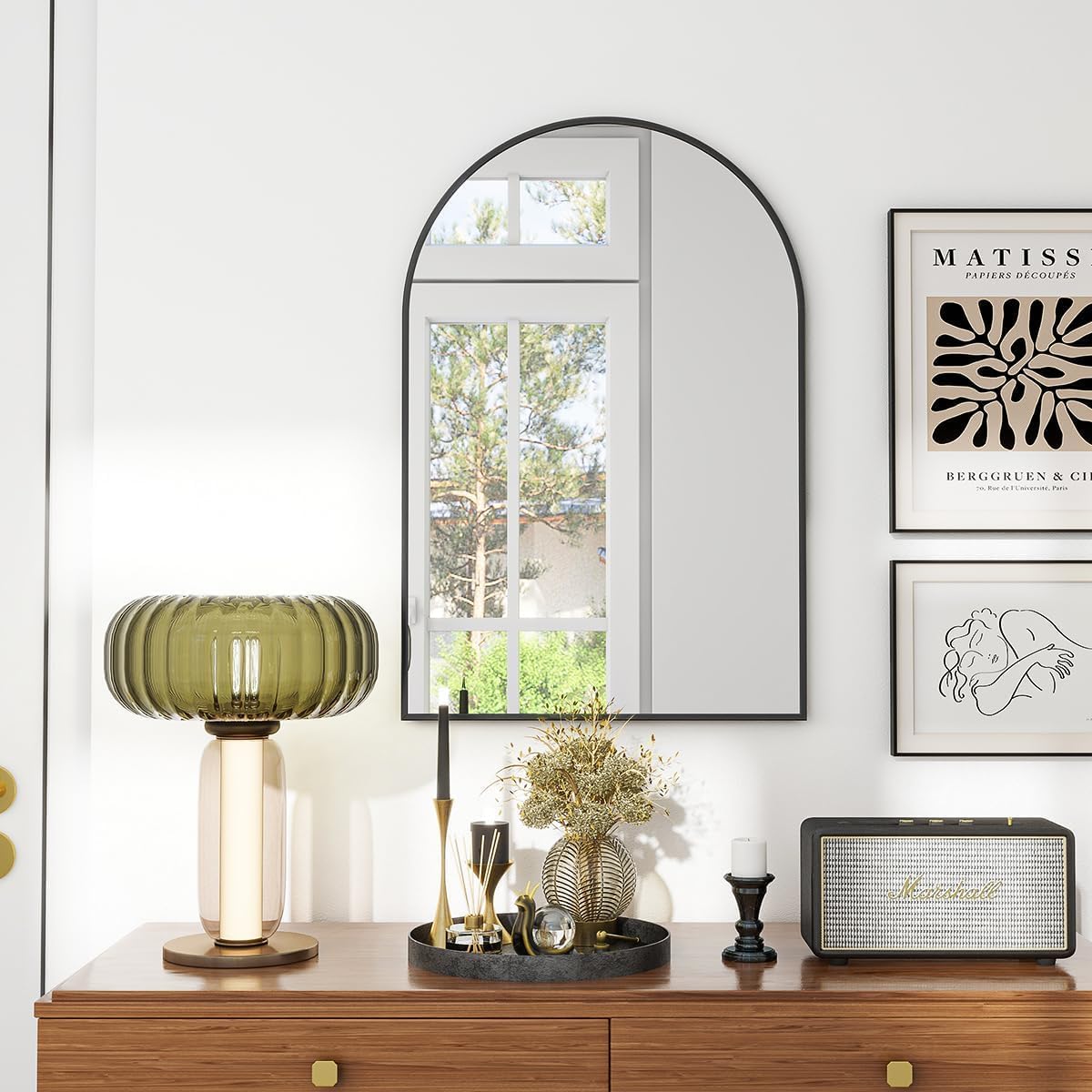 VooBang Arched Wall Mirror, 30 x 38 inch Arch Bathroom Mirror, Wall Mounted Vanity Mirror with Arch Metal Frame, Modern Bathroom Vanity Mirror for Bedroom, Living Room, Hanging or Leaning, Black - Homesidy.com