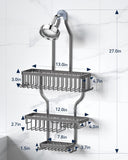 YASONIC Shower Caddy Hanging - Never Rust Shower Organizer - Aluminum Over The Head Caddy with 10 Hooks for Razor/Sponge - Rack with Soap Basket - Silver - Homesidy.com