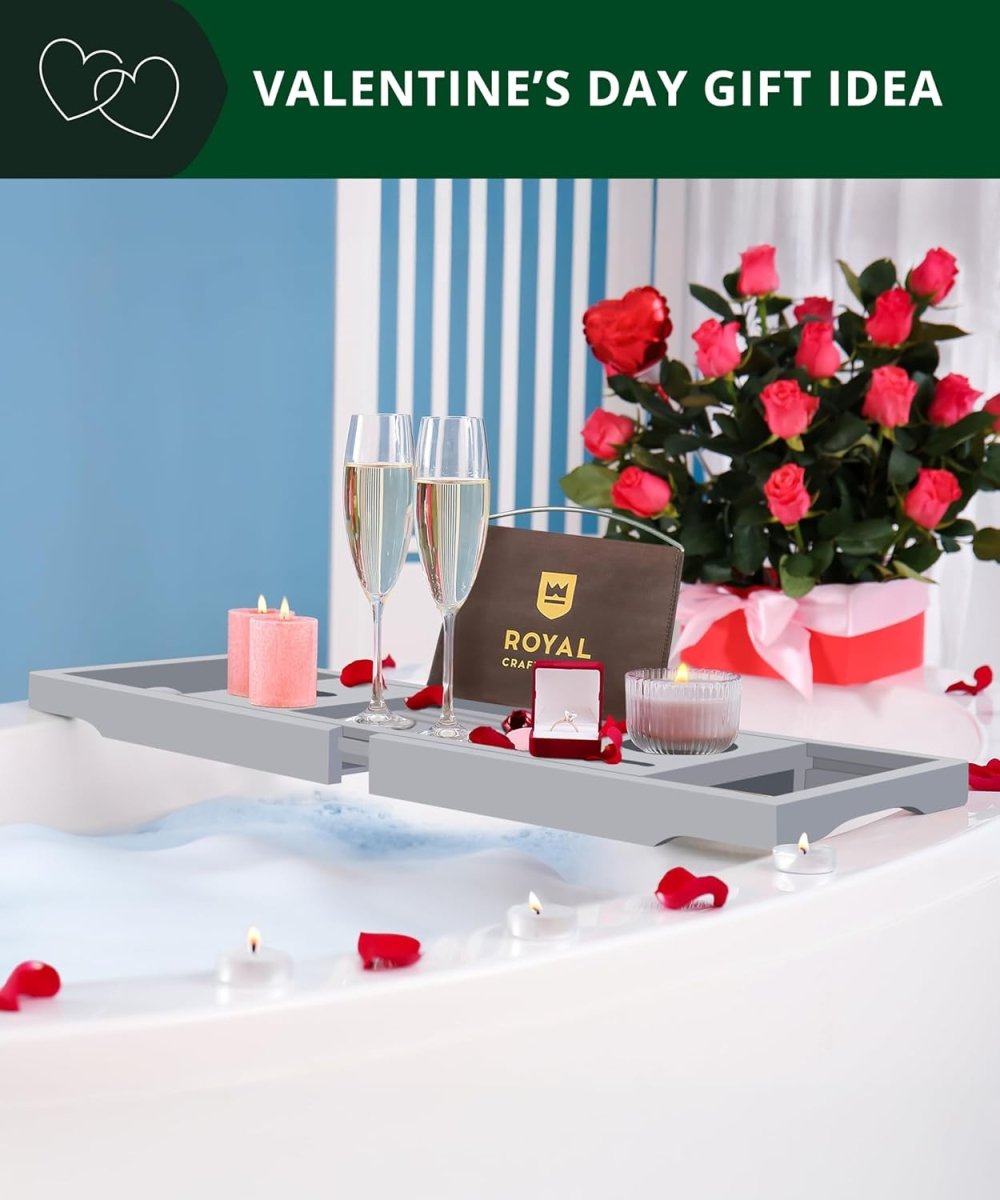 ROYAL CRAFT WOOD Bathtub Tray Caddy for Tub, Bamboo Bath Shelf, Premium Foldable Wood Bath Table, Expandable Bathtub &amp; Bathroom Accessories, New Home Gifts for Mom, Housewarming, Anniversary, Wedding - Homesidy.com